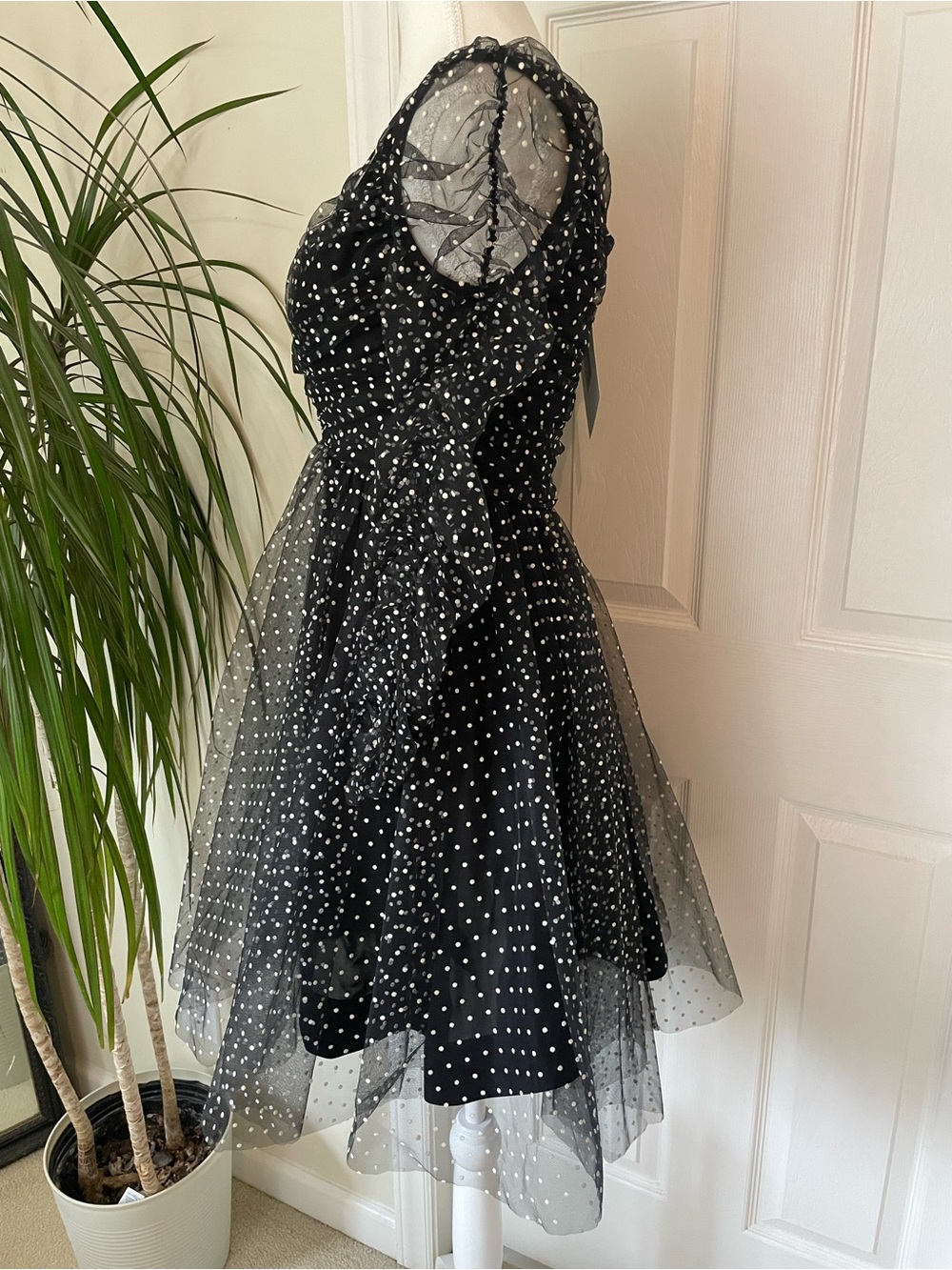 Zimmermann Ruched Flocked Polka-Dot Tulle Mini Dress Black Size 0 Small US4 NWT - Picture 9 of 16